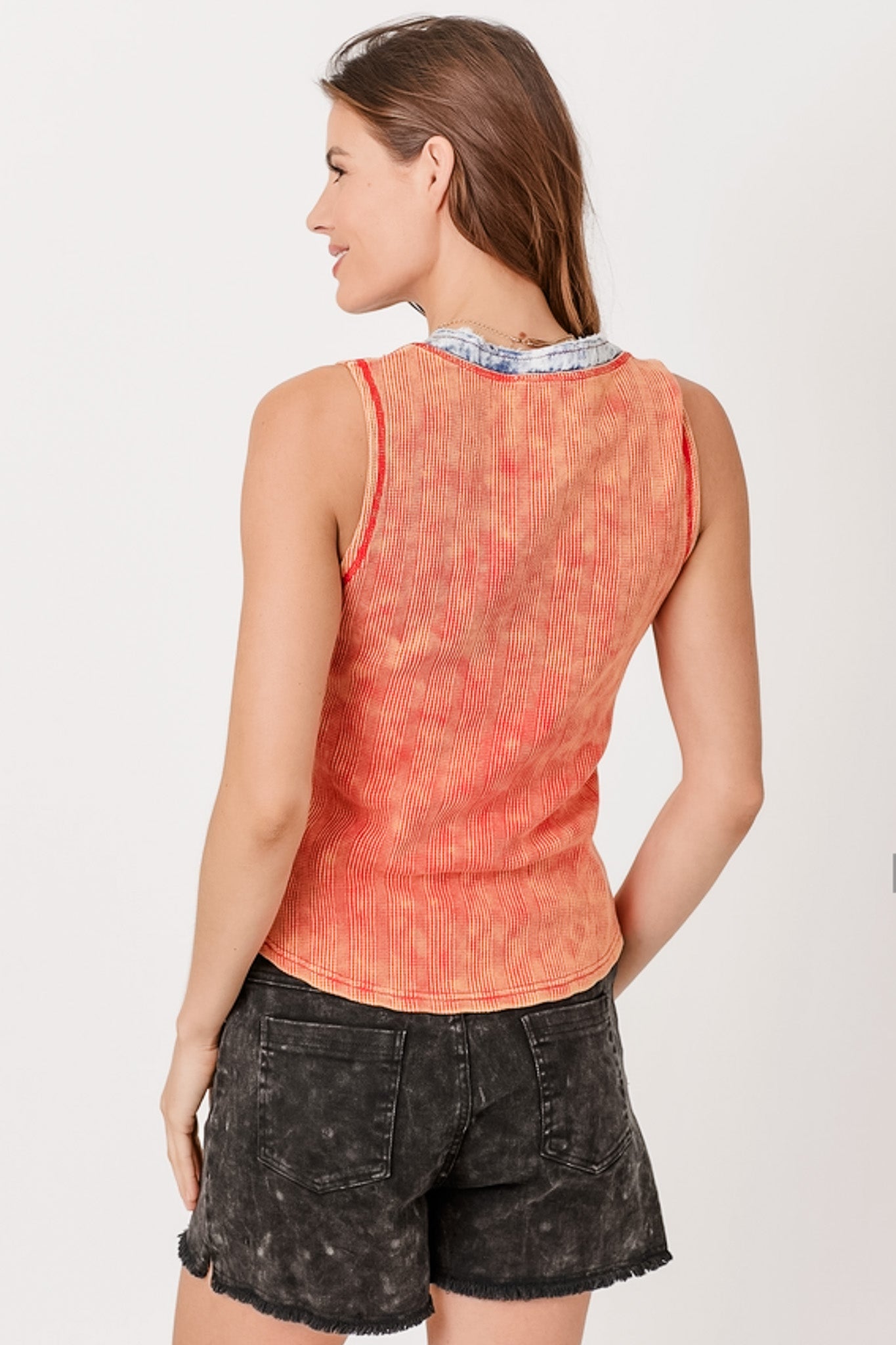 Washed Thermal Sleeveless Henley Top