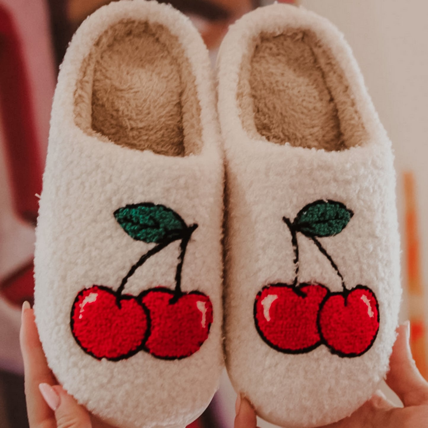 Cherry Stem Fuzzy Slippers