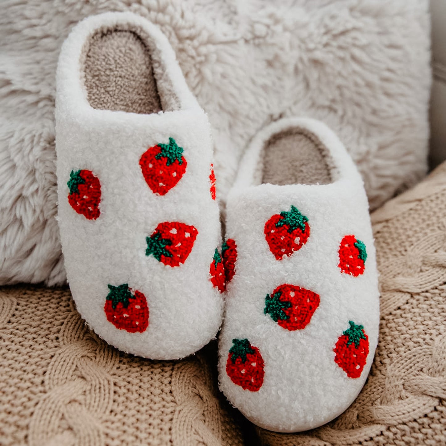 Strawberry Fuzzy Slippers