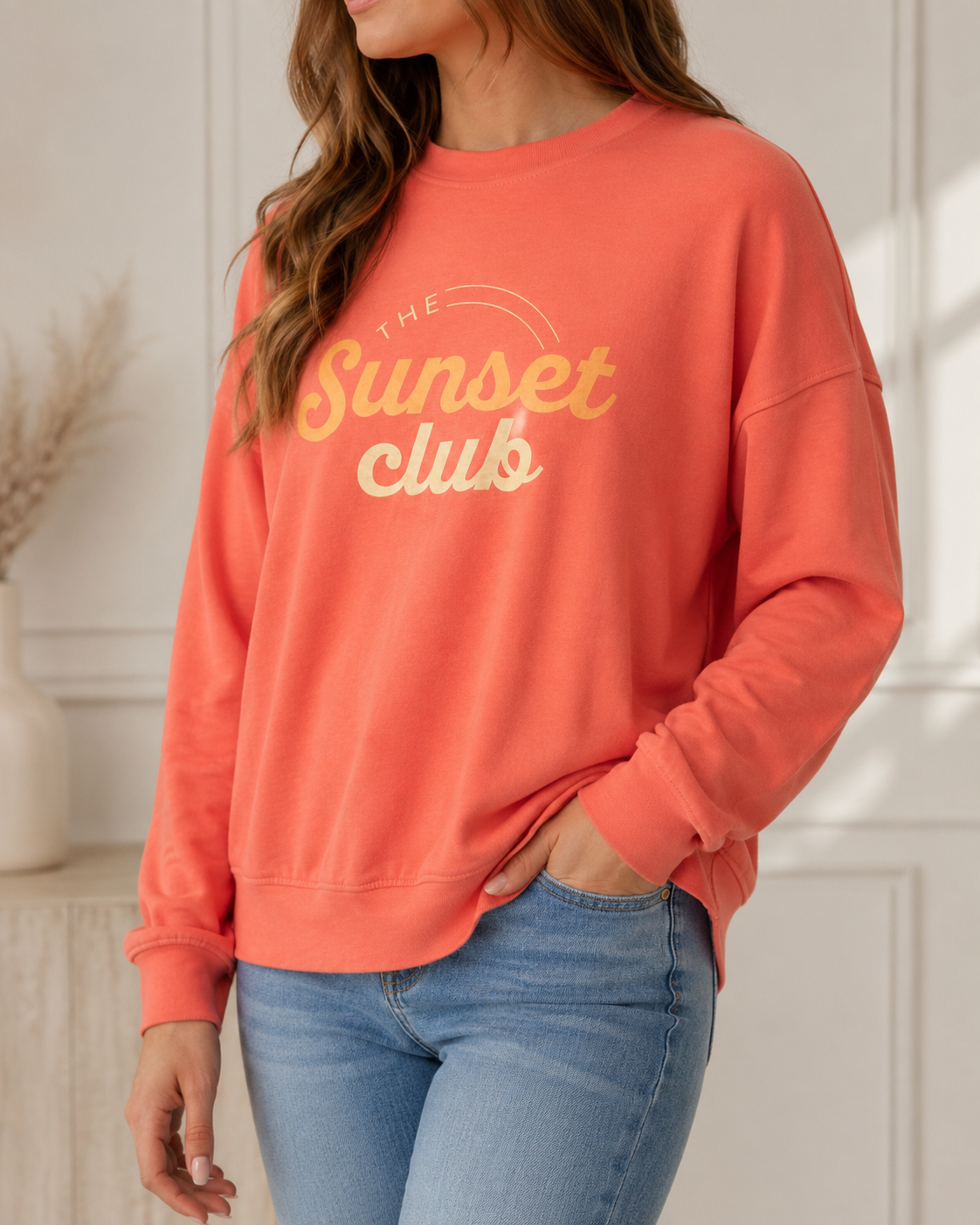 Sunset Club, Coral Cotton Sweatshirt