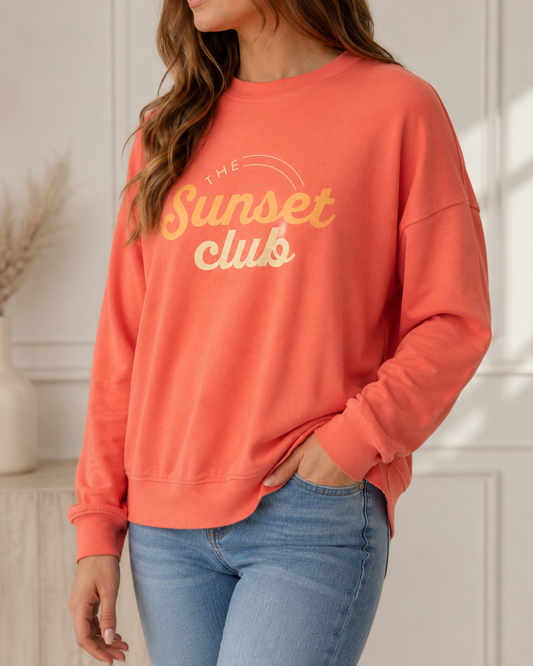Sunset Club, Coral Cotton Sweatshirt
