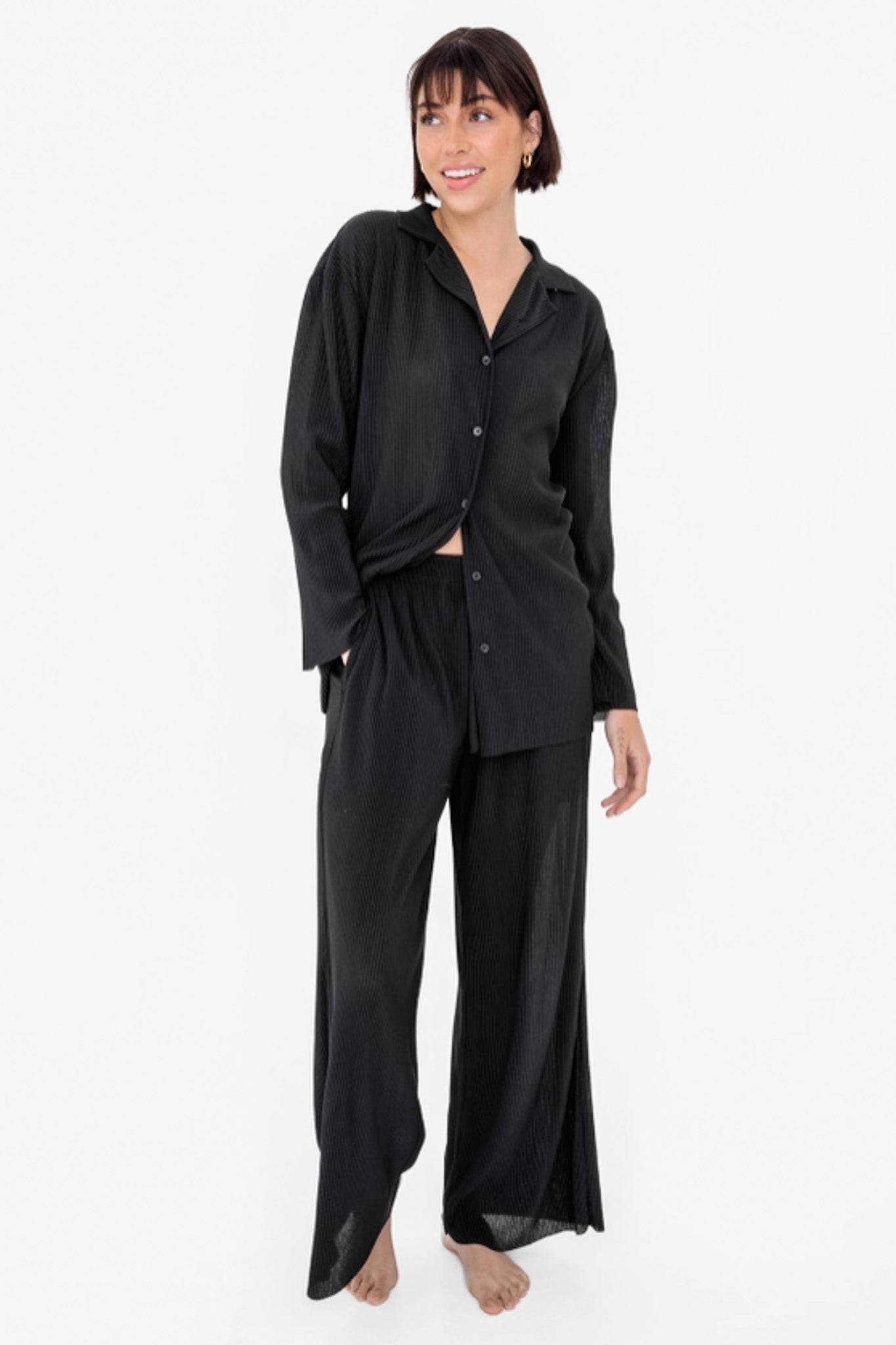 Micro Pleated Wide Leg Pant