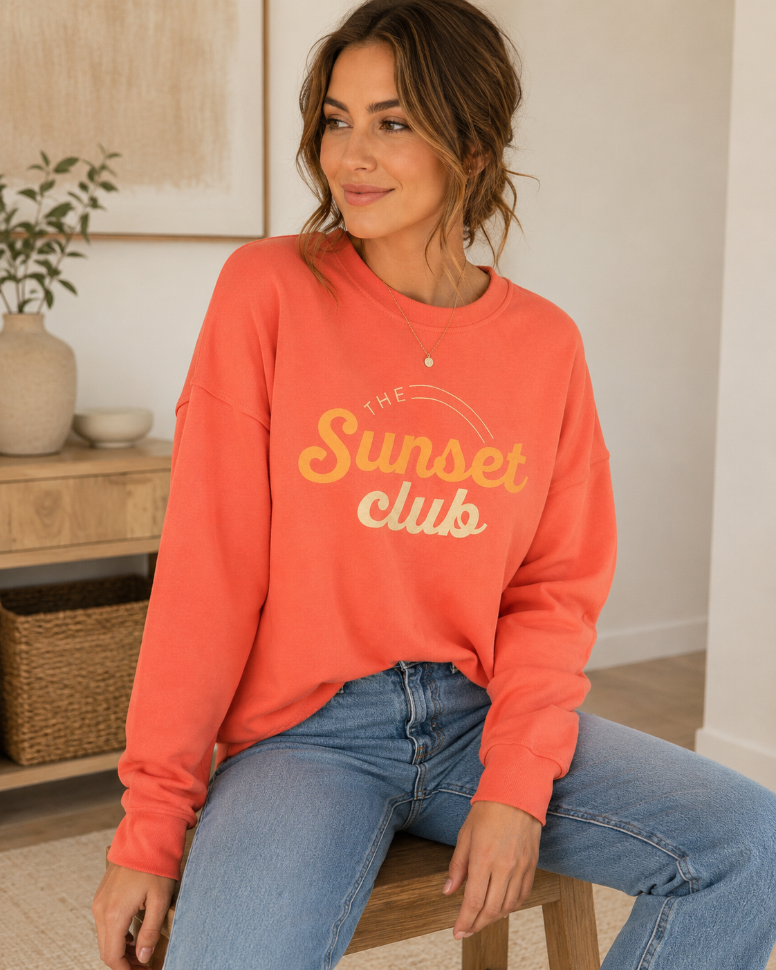 Sunset Club, Coral Cotton Sweatshirt
