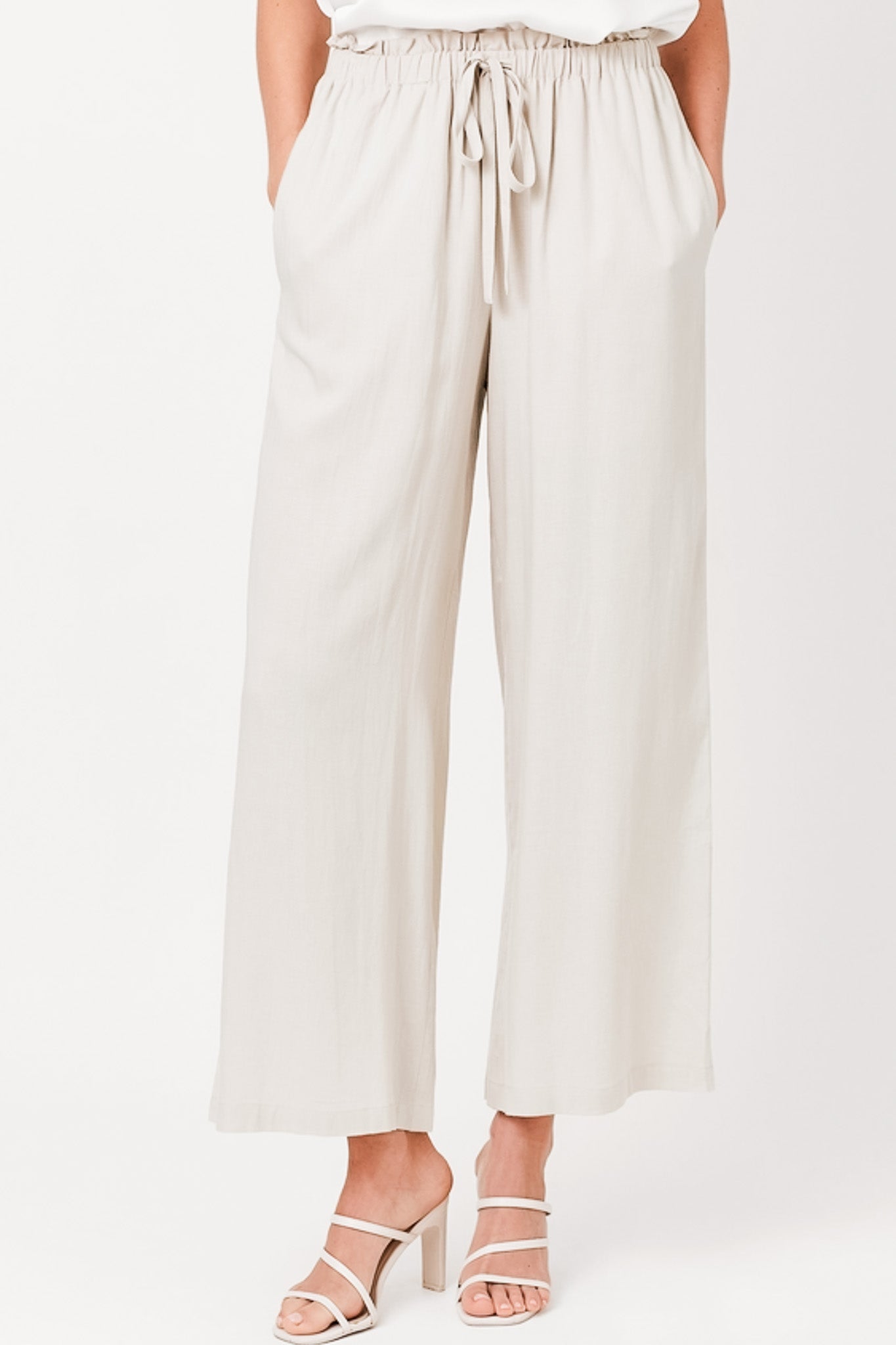 Paper Waist Linen Wide Leg Pants