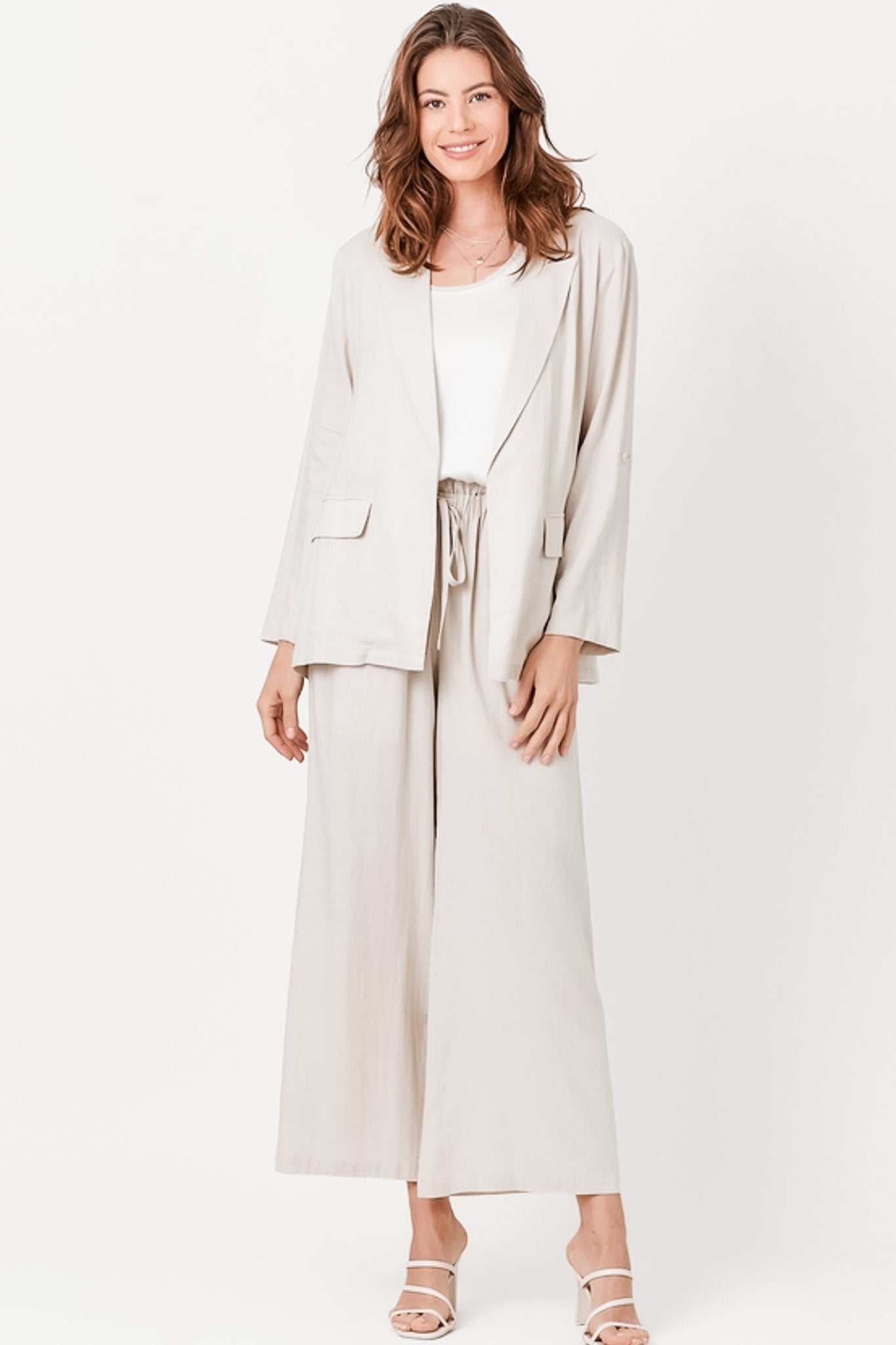 Paper Waist Linen Wide Leg Pants