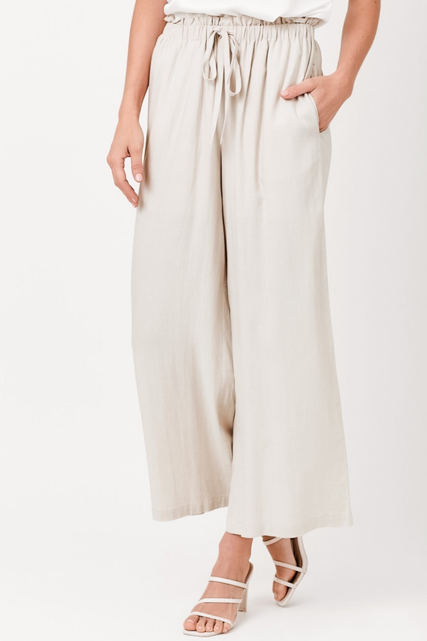 Paper Waist Linen Wide Leg Pants