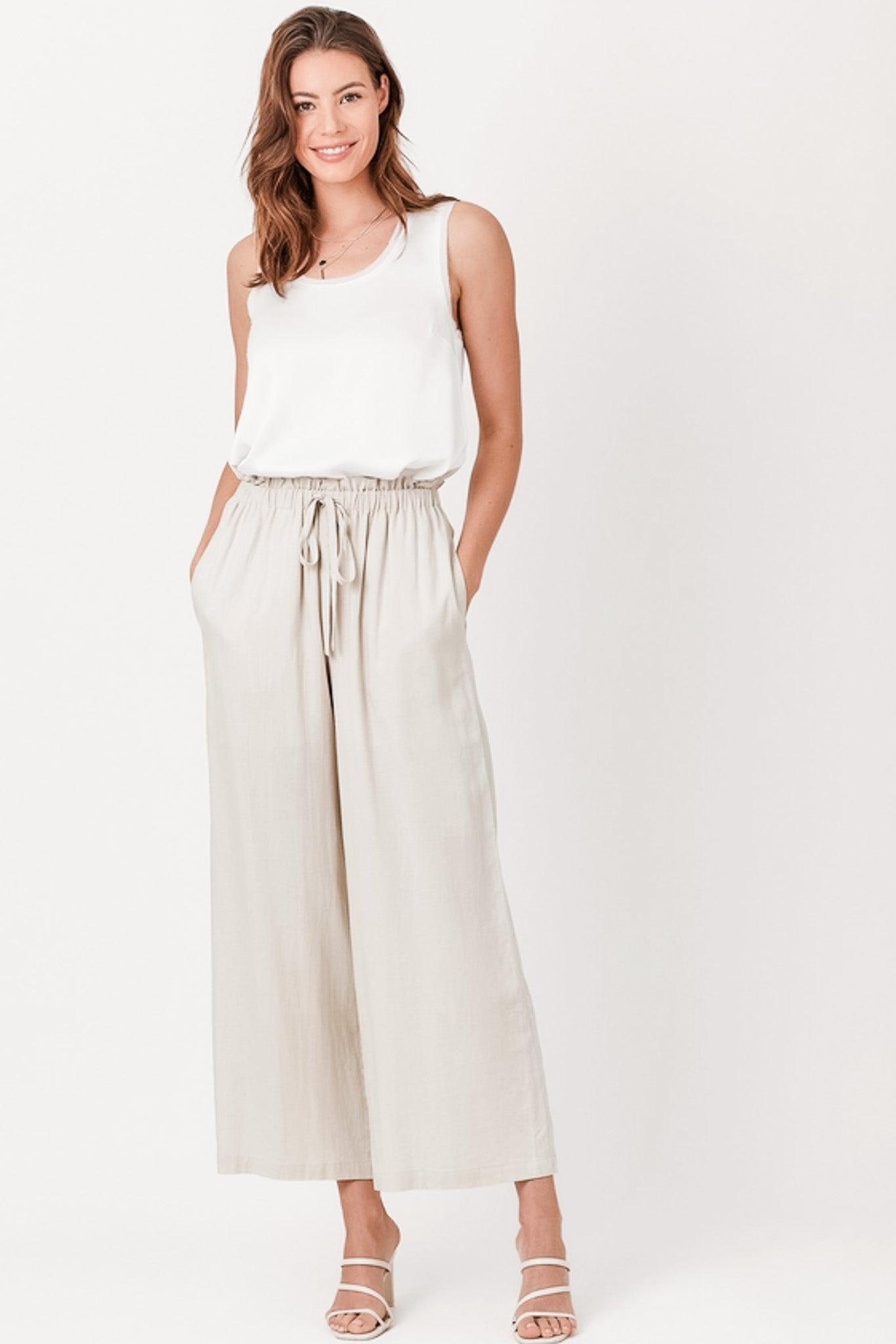 Paper Waist Linen Wide Leg Pants