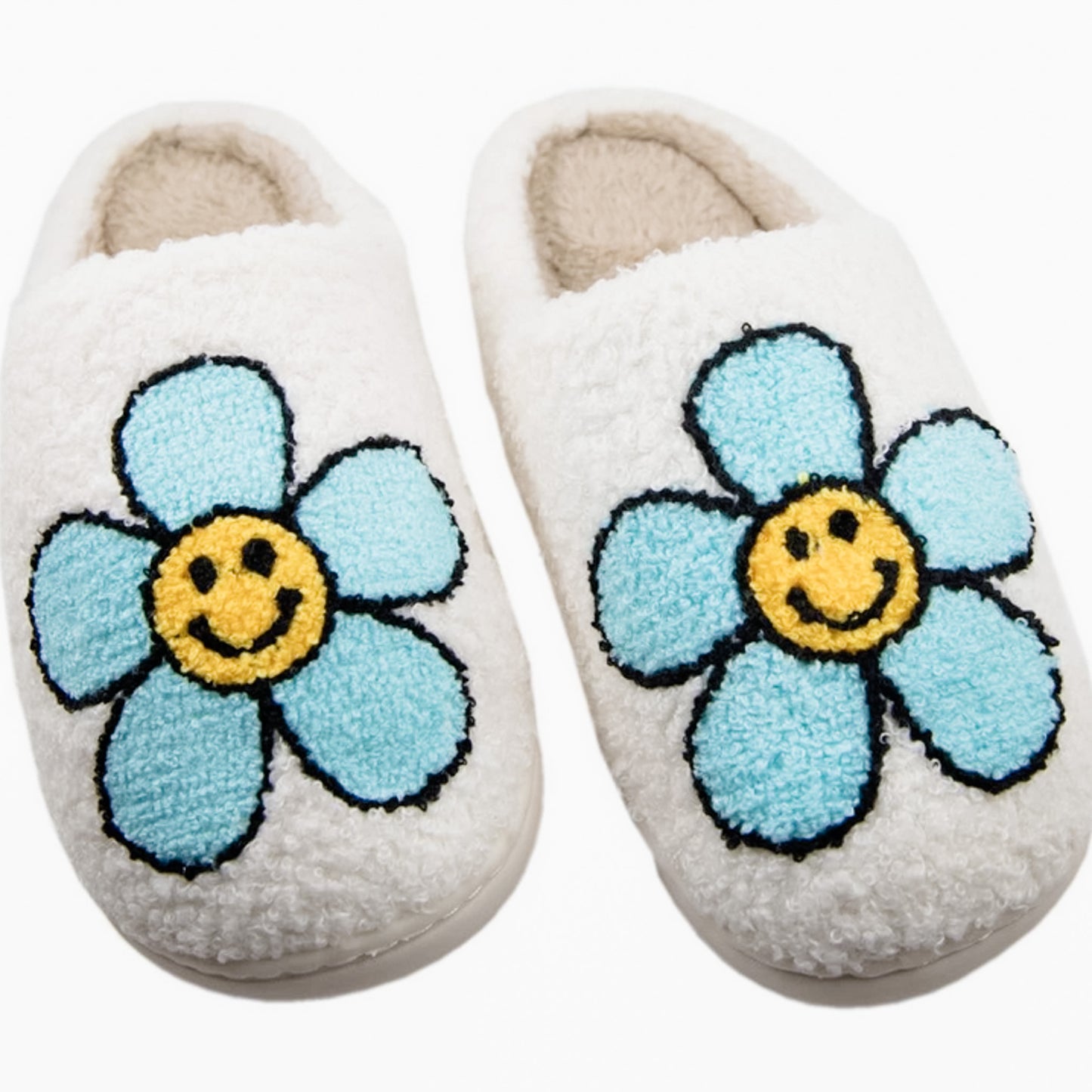 Mint Daisy Happy Face Slippers